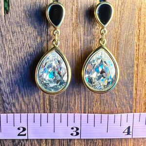 Trifari gorgeous dangling crystal and black enamel vintage stud back ear…